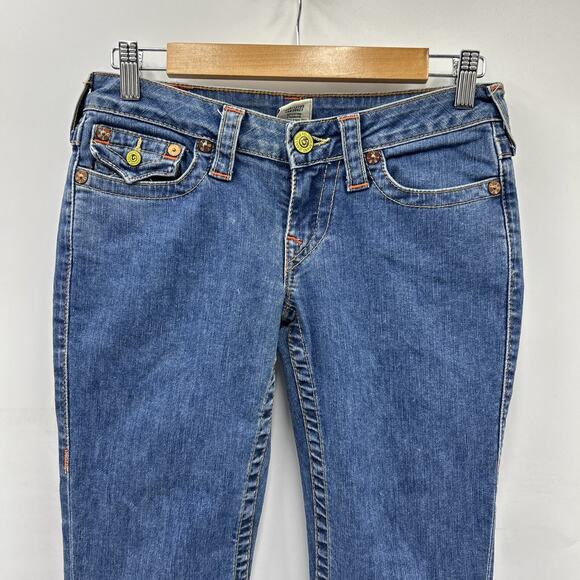 True Religion Jeans Women's 27x30 Joey Flare Leg Denim Thick Stitch Flap Pockets - Picture 5 of 15